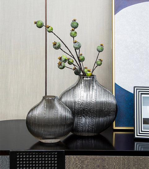 Silver Striped Glass Vase Flower