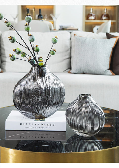 Silver Striped Glass Vase Flower